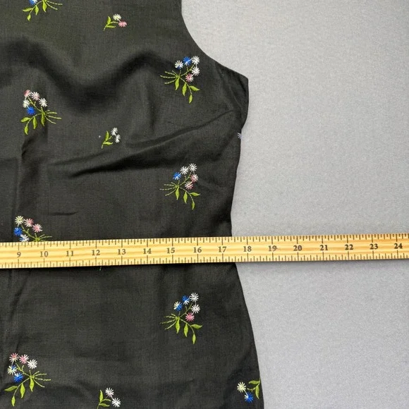 Talbots Petites Black Irish Linen Floral Embroidered Sleeveless Maxi Dress 12P - Picture 4 of 11